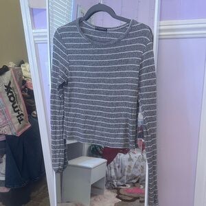 Brandy Melville Charcoal Gray and White Striped Top